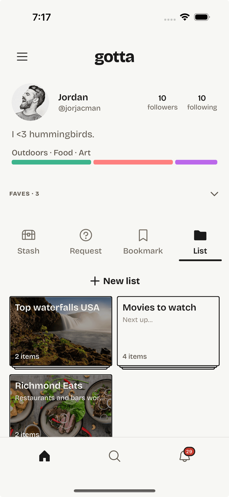 gotta lists including Top waterfalls USA, Movies to watch, and Richmond Eats