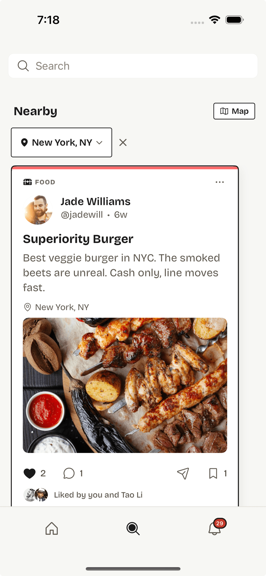 Nearby friend recommendations in gotta showing Superiority Burger in New York